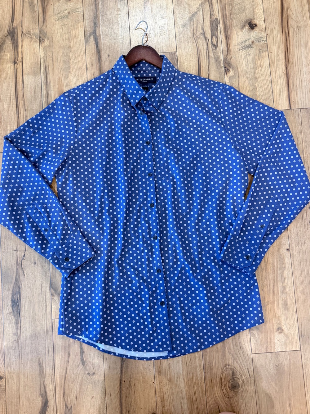 Mizzen+Main Leeward Performance Dress Shirt Blue Floral Dot Large Trim